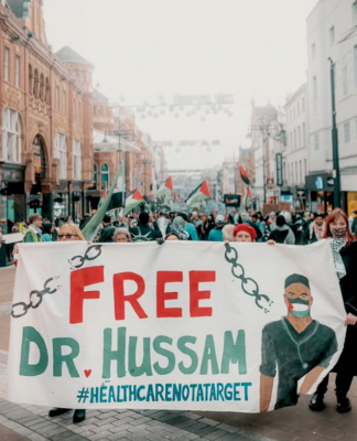 A "Free Dr Hussam" protest in Leeds, United Kingdom
