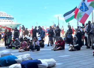 Mock bodies on the pavement in Te Komititanga Square in the heart of Auckland's shopping precinct