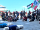 Mock bodies on the pavement in Te Komititanga Square in the heart of Auckland's shopping precinct