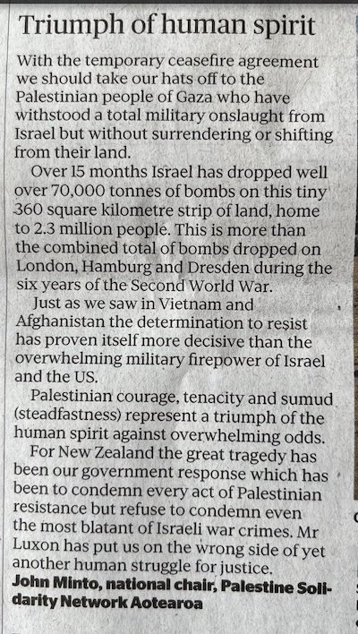 John Minto's "human spirit" letter in solidarity with Palestinians