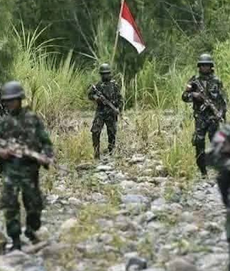 Indonesian military forces on patrol in the Oksop regency