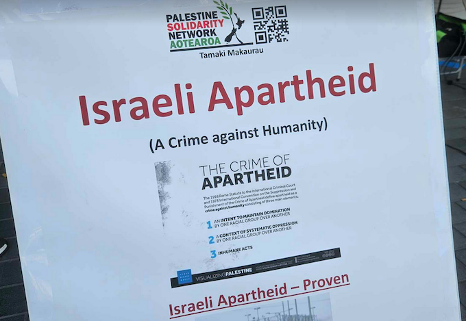 An Israeli apartheid placard at last Saturday's Auckland solidarity for Gaza health professionals