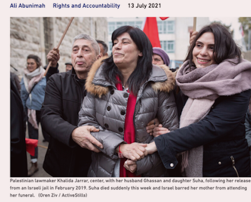 Palestinian lawmaker Khalida Jarrar (centre) with her daughter Suha