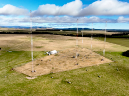 An aerial shot of the new 2024 RNZ Pacific transmitter