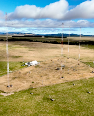 An aerial shot of the new 2024 RNZ Pacific transmitter