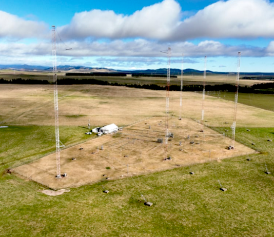 An aerial shot of the new 2024 RNZ Pacific transmitter