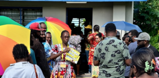 The Owen Hall polling station in Port Vila, Vanuatu, as the snap election got under way today