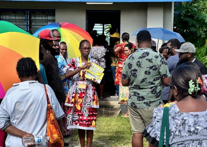 The Owen Hall polling station in Port Vila, Vanuatu, as the snap election got under way today