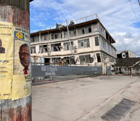 A candidate’s campaign poster for Vanuatu’s snap general election next week on January 16