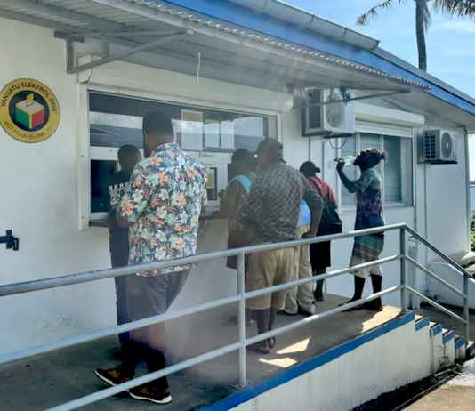 Voters in Port Vila line up at the Vanuatu Electoral Commission