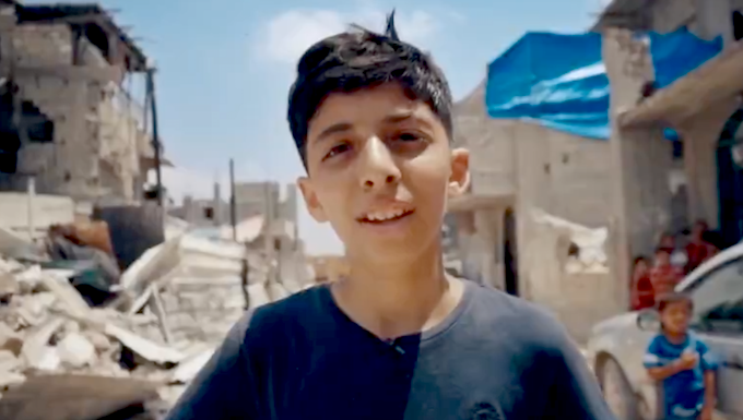 Abdullah Al-Yazouri, the 13-year-old boy who acts as narrator