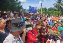 Cook islanders protest in the streets of Avarua today