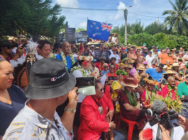 Cook islanders protest in the streets of Avarua today