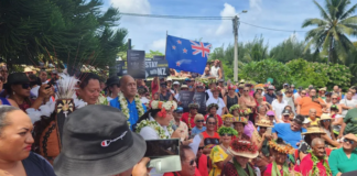 Cook islanders protest in the streets of Avarua today