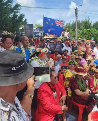 Cook islanders protest in the streets of Avarua today
