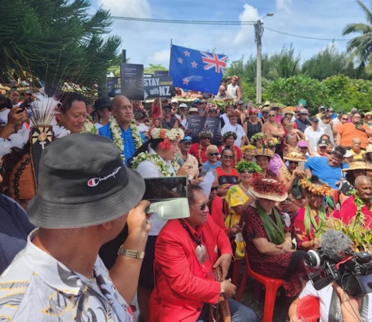 Cook islanders protest in the streets of Avarua today