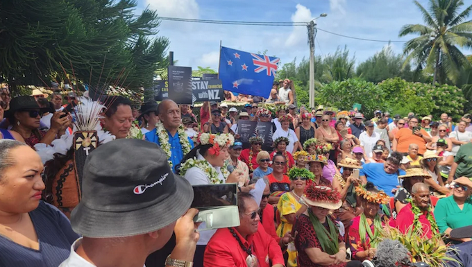 Cook islanders protest in the streets of Avarua today