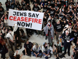 Independent Jewish protesters take part in a rally for a permanent ceasefire and peace in Gaza