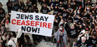 Independent Jewish protesters take part in a rally for a permanent ceasefire and peace in Gaza