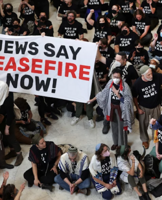 Independent Jewish protesters take part in a rally for a permanent ceasefire and peace in Gaza