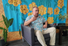 Cook Islands Prime Minister Mark Brown speaking at a media conference in Avarua after returning from China