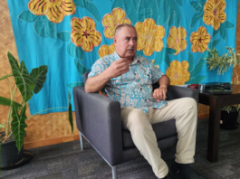 Cook Islands Prime Minister Mark Brown speaking at a media conference in Avarua after returning from China