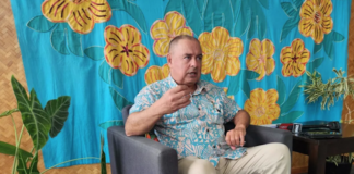 Cook Islands Prime Minister Mark Brown speaking at a media conference in Avarua after returning from China