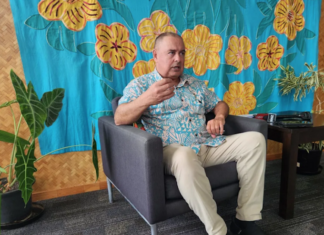 Cook Islands Prime Minister Mark Brown speaking at a media conference in Avarua after returning from China