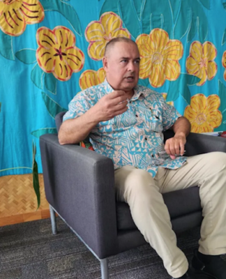 Cook Islands Prime Minister Mark Brown speaking at a media conference in Avarua after returning from China