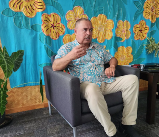 Cook Islands Prime Minister Mark Brown speaking at a media conference in Avarua after returning from China