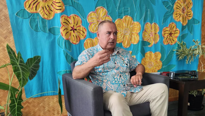 Cook Islands Prime Minister Mark Brown speaking at a media conference in Avarua after returning from China