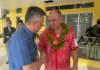 Cook Islands Prime Minister Mark Brown with China's Ambassador to the Pacific Qian Bo