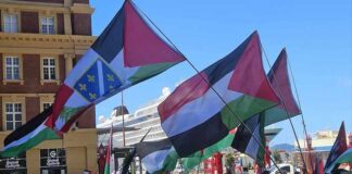 A pro-Palestine rally in Auckland's Te Komititanga Square