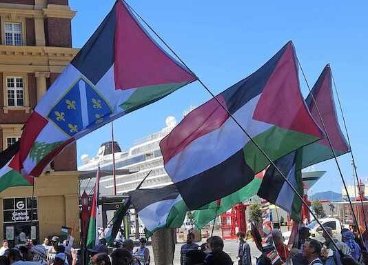 A pro-Palestine rally in Auckland's Te Komititanga Square