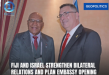 Prime Minister Sitiveni Rabuka (left) with Israeli Foreign Minister Sa’ar Gideon Moshe in Munich