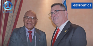 Prime Minister Sitiveni Rabuka (left) with Israeli Foreign Minister Sa’ar Gideon Moshe in Munich