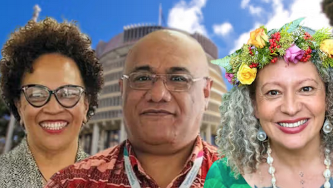 Tongan advocates condemn Treaty Principles Bill, slam colonisation Aotearoa Tongan Response Group's Anahila Kanongata'a (from left), Pakilau Manase Lua and Karlo Mila