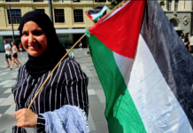 Besma at the "Free Palestine" rally in Auckland Tāmaki Makaurau