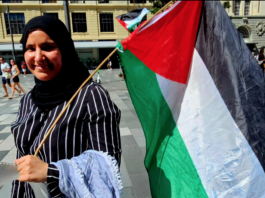 Besma at the "Free Palestine" rally in Auckland Tāmaki Makaurau