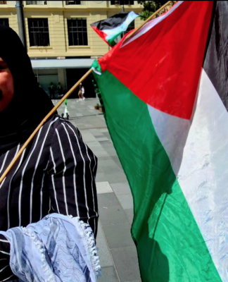 Besma at the "Free Palestine" rally in Auckland Tāmaki Makaurau