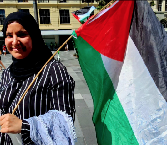 Besma at the "Free Palestine" rally in Auckland Tāmaki Makaurau
