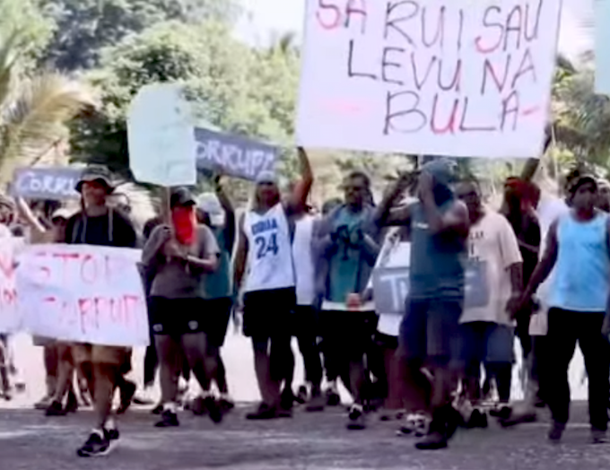 Mock protesters in the Operation Genesis security services exercise in Fiji