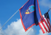 The flags of Guam and the US