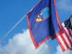 The flags of Guam and the US