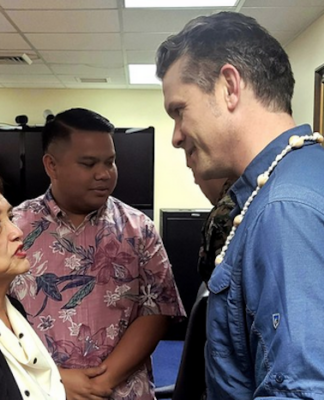 Hegseth commits US to defence of Pacific territories against China Guam Governor Lou Leon Guerrero (left) exchanges greetings with US Secretary of Defence Pete Hegseth