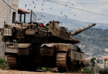 An Israeli tank in an intimidating move in the occupied West Bank