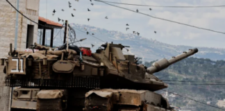 An Israeli tank in an intimidating move in the occupied West Bank