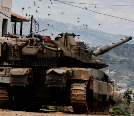 An Israeli tank in an intimidating move in the occupied West Bank