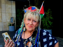 Jax Taylor of Waiheke Island, one of the New Zealand protesters reciting poetry