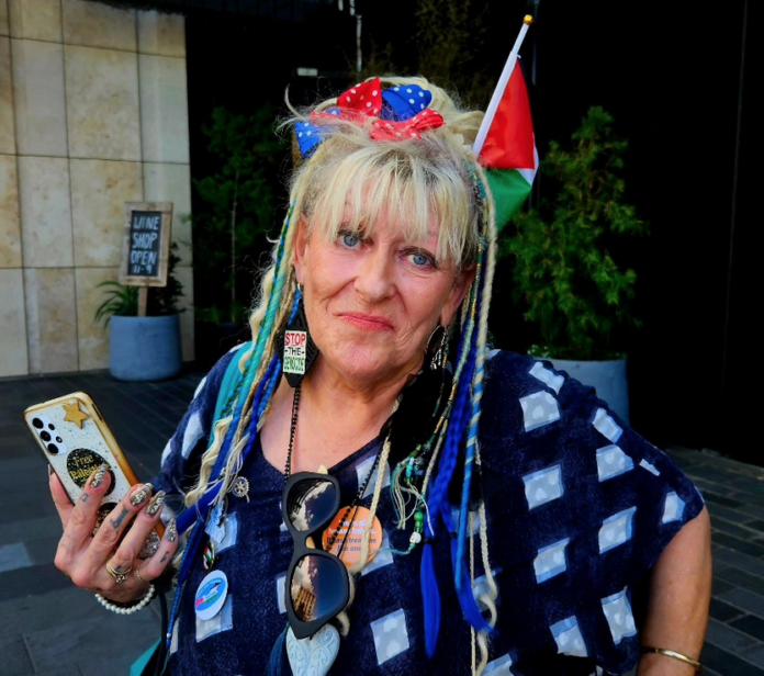 Jax Taylor of Waiheke Island, one of the New Zealand protesters reciting poetry